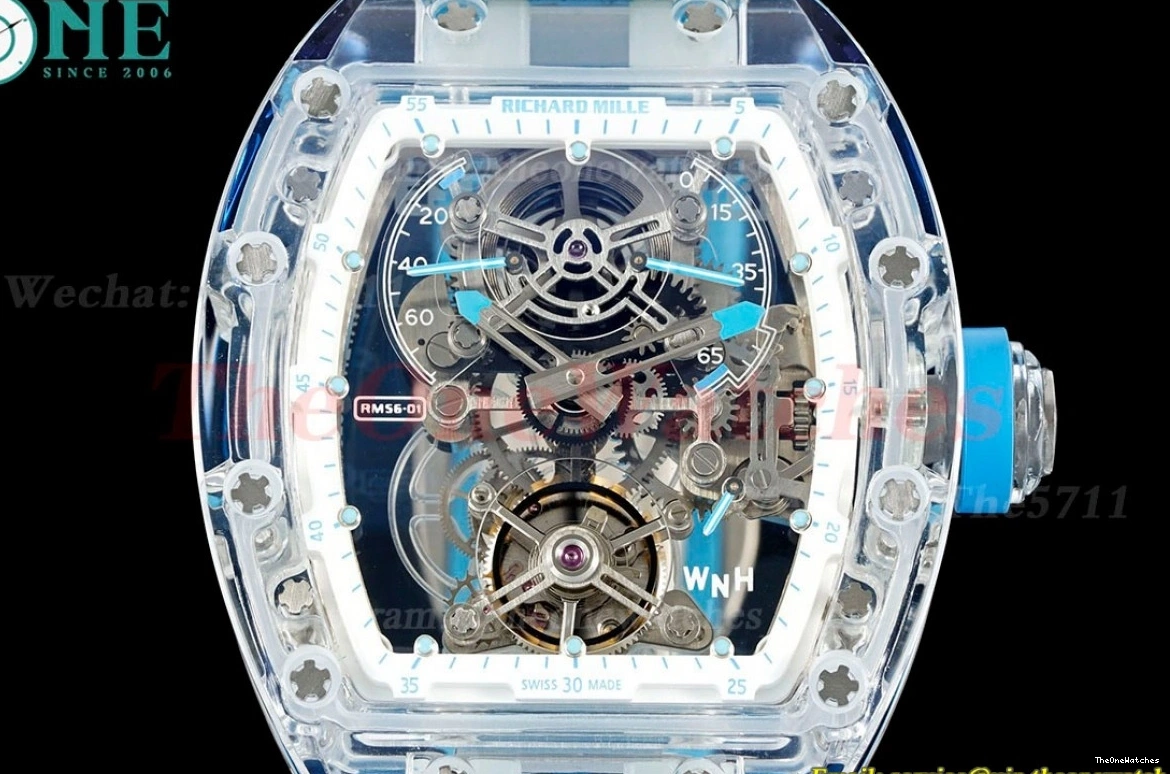 Blue Rubber Dial RMF Skeleton RM56-01 44mm on Strap Tourb 0513